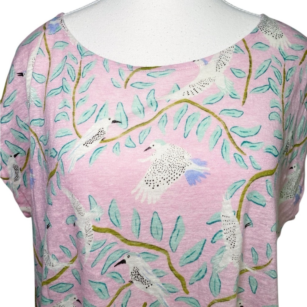 Cynthia Rowley 100% Linen Pink Tropical Birds Top Blouse - Picture 4 of 12